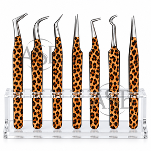 Grey Leopard Print 90 Degree Boot Skinny Stainless Steel Eyelash <b>Extension</b> Tweezers Custom Logo Straight Curved <b>Lash</b> Tweezers - Product Image 4
