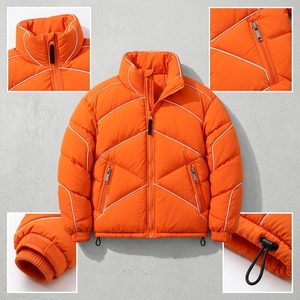 Men's Orange Puffer Jacket <b>Stand</b> Collar Winter <b>Coat</b> Zip Up Outdoor Streetwear Custom Private Label OEM ODM - Product Image 3