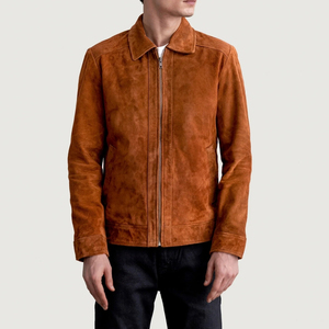 Men's Brown <b>Suede</b> <b>Bomber</b> <b>Jacket</b> Turn-down Collar Zipper Closure Casual Autumn Wear - Product Image 6