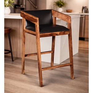 Contemporary Rectangle Sheesham Wood Bar <b>Stool</b> with Backrest | Handcrafted Mahogany | Eco-friendly & Durable | Wholesale - Product Image 4