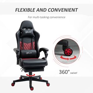 Sedia da Gaming ad Alto Comfort con Pelle PU, Ruote Girevoli, Reclinabile e Altezza Regolabile, Colore Nero con Poggiapiedi - Product Image 6