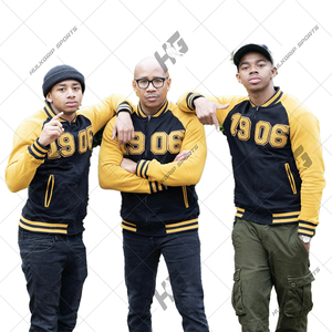 เสื้อแจ็คเก็ต Letterman Varsity แบบ Unisex สีดำและเหลือง คอวี ผ้าวูล/วิสโคส ซับในไนลอน โลโก้ด้านหน้า ระบายอากาศได้ดี แห้งเร็ว เหมาะสำหรับฤดูหนาว - Product Image 3