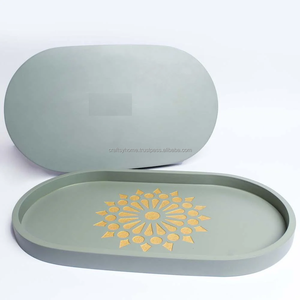 Home Decorative Grey & Gold Printed Design MDF Wood Oval Serving <b>Trays</b> Hand Crafted Wooden Hand Painted Decorative Serving <b>Tray</b> - Product Image 4