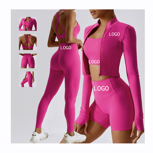 Customize Wholesale Plus Size Fitness Women Gym Yoga Wear Clothing Workout Sportswear Butt Lift <b>Pants</b> Women 4 Piece Yoga Sets - Product Image 2