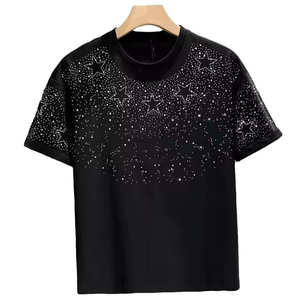 Camiseta Personalizada OEM para Hombre con Pedrería, Algodón Premium, Diseño Gráfico Brillante, Ropa de Moda Urbana de Lujo - Product Image 1