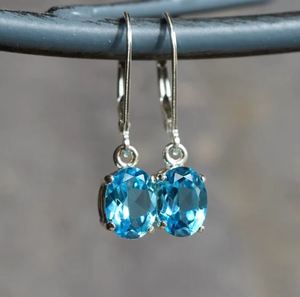 Natural Swiss Blue Topaz Drop Earrings 925Sterling Silver Oval 8x6mm Dangle Earrings Elegant Gemstone Jewelry Gift <b>Boxed</b> for Her - Product Image 2
