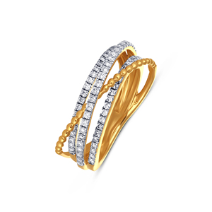 Bague de déclaration de luxe en or jaune 14K 18K avec triple rangée de diamants entrecroisés pour femme, idéale pour mariage et anniversaire, bijoux raffinés - Product Image 1