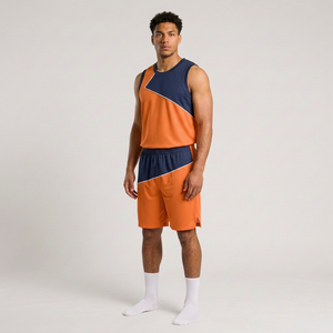 Ensemble d'uniformes de basketball orange et marine pour hommes, impression par sublimation, polyester respirant, tenue d'équipe pour adultes - Product Image 2