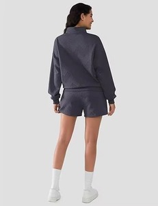 Vente Chaude – Sweat-shirt Femme Oversize à Col Zippé Imprimé Géométrique, Manches Longues, Épaules Tombantes, en Polyester Tricoté, Idéal pour l'Automne, OEM - Product Image 2