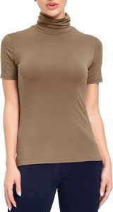 Camisetas de Cuello Alto de Manga Corta para Mujer, Ajustadas, Informales, de Algodón Transpirable, para Primavera y Otoño, Lisas - Product Image 2