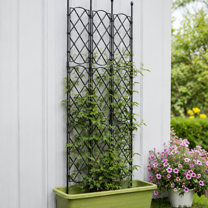 Enrejado de Jardín Metálico Expandible con Jardinera, Soporte para Plantas Trepadoras, Rejilla Decorativa para Exteriores, Resistente al Óxido - Product Image 1