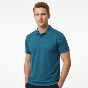 Men's Solid Color Short Sleeve Knitted <b>Polo</b> <b>Shirt</b> Regular Fit Casual Style <b>Blue</b> - Product Image 2