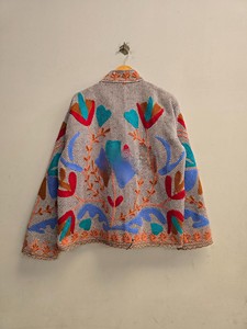 Handmade Indian Suzani Embroidery Cotton <b>Jacket</b> Vintage Ethnic Floral Boho Style Winter Wear Full Sleeve Open Front Coat - Product Image 2