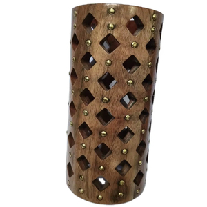 Lámpara de Mesa Decorativa Hecha a Mano con Pantalla Cilíndrica de Madera Maciza Rústica con Incrustaciones de Hueso/Resina para Sala de Estar - Product Image 1