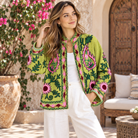 Veste courte de printemps faite à la main en velours 100% coton, imprimé floral, respirante, écologique, séchage rapide |   Manteau bomber bohème Suzani