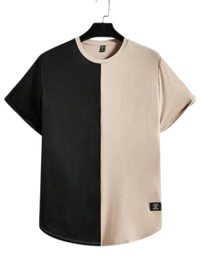 Camiseta de Cuello Redondo para Hombre, Manga Corta, Tejida, Informal, Diseño Sólido Verde y Blanco - Product Image 2