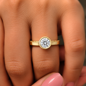 Bague solitaire en or jaune massif 14 carats avec diamant rond brillant de 1 carat cultivé en laboratoire, sertie de filigrane, certifiée IGI, OEM ODM - Product Image 3