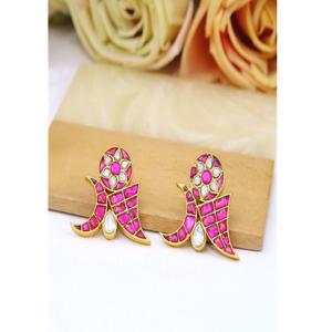 Impresionantes Pendientes de Moissanita Chapados en Oro de Latón de Primera Calidad, Hermosos Pendientes Kundan para Mujeres y Niñas, Ideales para Bodas y Fiestas - Product Image 1
