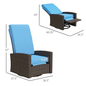 Poltrona Reclinabile Girevole in Vimini Blu Cielo Resistente all'Acqua con Poggiapiedi Sollevabile e Rotazione a 360° - Product Image 3