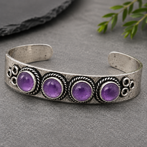 Purple Dynasty Natural <b>Amethyst</b> Artisan Open Cuff Bangle Gold/Silver Plated Brass Jewelry Town JT-044 Unisex Classic - Product Image 5