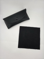 Nouvel Arrivage RTS Étui à Lunettes Classique Fait Main en Cuir PU Souple Forme Rectangulaire Noir avec Chiffon de Nettoyage Motif Uni 170*70*40mm 70g