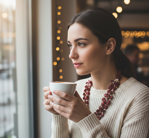 Collar matinee hecho a mano con botones rojos de hueso Rumba, detalles en ivorine y cierre de mosquetón ajustable. - Product Image 6