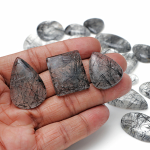 Natural <b>Black</b> Rutile Round Mix Shape Cabochon Perfect Loose Gemstone for Crafting and Collectibles - Product Image 1