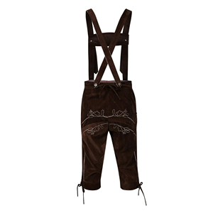 Dernière collection : Short Lederhosen pour homme en daim marron brodé, style vintage bavarois, avec bretelles croisées au dos - Product Image 2