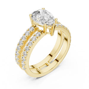 Luxury Pear Shape Diamond Engagement <b>Ring</b> 18K Gold Double Band <b>Split</b> Shank Micro Pave Bridal <b>Ring</b> for Women - Product Image 4