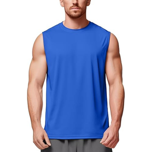 Camiseta sin mangas para hombre, azul real, cuello redondo, de secado rápido, informal, para gimnasio, entrenamiento, color sólido, tejido de poliéster, chaleco muscular - Product Image 4
