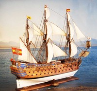 T323 - Maquette de bateau en bois de cèdre San Felipe entièrement assemblée, style nautique, peinte à la main, pour décoration intérieure 74Lx24.5Wx66.5H cm
