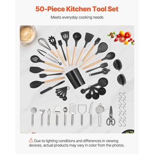 Ensemble de 50 ustensiles de cuisine en silicone, résistants à 428°F, avec support, gadgets et cuillères en bois pour la cuisine - Product Image 4