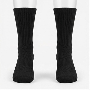 Crew <b>Socks</b> Solid Black Cotton Breathable Casual Daily Wear for Adults Summer Season - Product Image 1