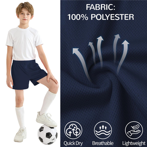 กางเกงขาสั้นนักเรียนเด็กผู้ชาย โพลีเอสเตอร์ 100% มีกระเป๋า สีกรมท่า สำหรับฟุตบอล บาสเกตบอล กีฬา  ไซส์เด็กเล็ก 2T ถึงเด็กโต - Product Image 5