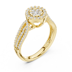 Bague de fiançailles et de mariage en or jaune avec diamants ronds en grappe et halo floral pour femme, bijoux de luxe - Product Image 4