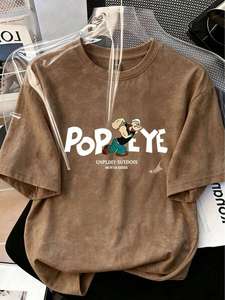 <b>Popeye</b> Character Print Crew Neck Short Sleeve <b>T</b>-<b>Shirt</b> Unisex Loose Fit 100% Cotton Jersey Spring Summer Casual Wear - Product Image 1