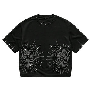 Custom High Quality Solid Blank <b>Rhinestone</b> T-shirts Hot Logo Print Short Sleeve Breathable Canvas Fabric 200g Crew Neck Men - Product Image 2