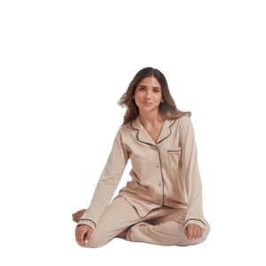 OEM ODM Vietnam Manufacturer Bulk Production Service Eco Friendly Luxury Women Long Sleeve Cotton Silk Pajamas Sleepwear Set - Product Image 1