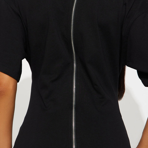 2026 New Sexy Summer Jersey Black Crew Neck Skinny Fit T-shirt With Back Zipper Breathable 100% Cotton Short Sleeve Women's Tees - Product Image 3