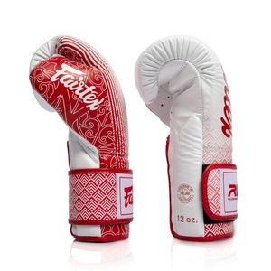 ถุงมือชกมวย Fairtex คุณภาพพรีเมียม สีขาวลายแดง หนังแท้ ปิดด้วยแถบตีนตุ๊กแก สำหรับฝึกซ้อม เหมาะสำหรับผู้ใหญ่ วัยรุ่น และเด็ก - Product Image 2