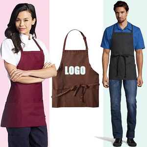 Delantal Unisex de Algodón con Bolsillo para Restaurante o Bar, Tirantes Ajustables, Manga Corta, Cierre a Presión, Uniforme para Camareros, Tejido de Punto - Product Image 1