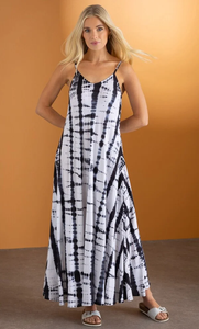 Women Boho Black White Cotton Tie Dye Maxi Dress <b>Spaghetti</b> <b>Strap</b> Sleeveless Flowy Summer Dress - Product Image 4