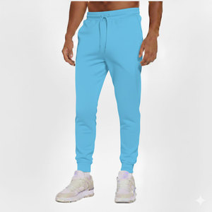 <b>Men's</b> Light Blue Cotton Sweatpants Elastic Waist Drawstring <b>Cuffed</b> Casual <b>Joggers</b> Side Pockets Spring Wear - Product Image 1