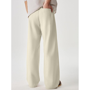 <b>Men's</b> Beige Wide Leg <b>Pleated</b> <b>Trousers</b> High Waist Casual Anti-Wrinkle Polyester Pants Autumn Style - Product Image 2