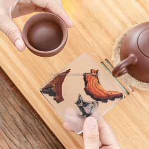 Ocean Resin Wood Coasters Set Handmade Epoxy Drink Coasters Natural Wooden Cup Mats for Coffee <b>Table</b> Home Decor - Product Image 2