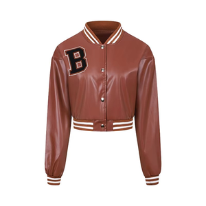 Chaqueta Varsity Roja para Mujer, de Gamuza Tejida, de Secado Rápido, con Cuello Alto y Cierre de Cremallera - Product Image 3