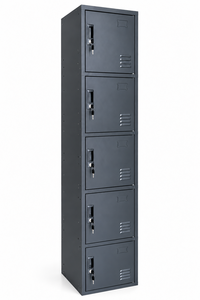 Gray 5 Tier Metal <b>Locker</b> Cabinet with Locks Vents and Nameplates Freestanding <b>Storage</b> Unit - Product Image 1