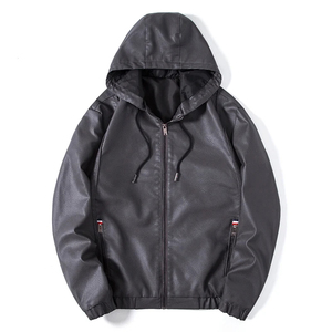 Chaqueta con Capucha de Cuero Genuino 100% Negra Personalizada para Hombre, con Cierre, Formal, con Logotipo Frontal, Ligera, Estilo Urbano, Proveedor OEM ODM - Product Image 4