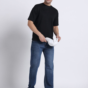 Men's <b>Black</b> <b>Long</b> Sleeve Cotton T-Shirt O-Neck Regular Fit Solid Color Casual Knitted Jersey <b>Top</b> - Product Image 3