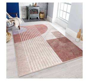 Alfombra Geométrica Contemporánea con Bloques de Color, Estética Minimalista, Decoración en Tonos Rosa y Tierra, Alfombra Antideslizante de Terciopelo de Cristal Suave - Product Image 3